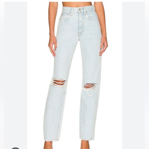 SLVRLAKE London Distressed High Rise Straight Leg Light Wash Jeans 25 - Picture 1 of 8